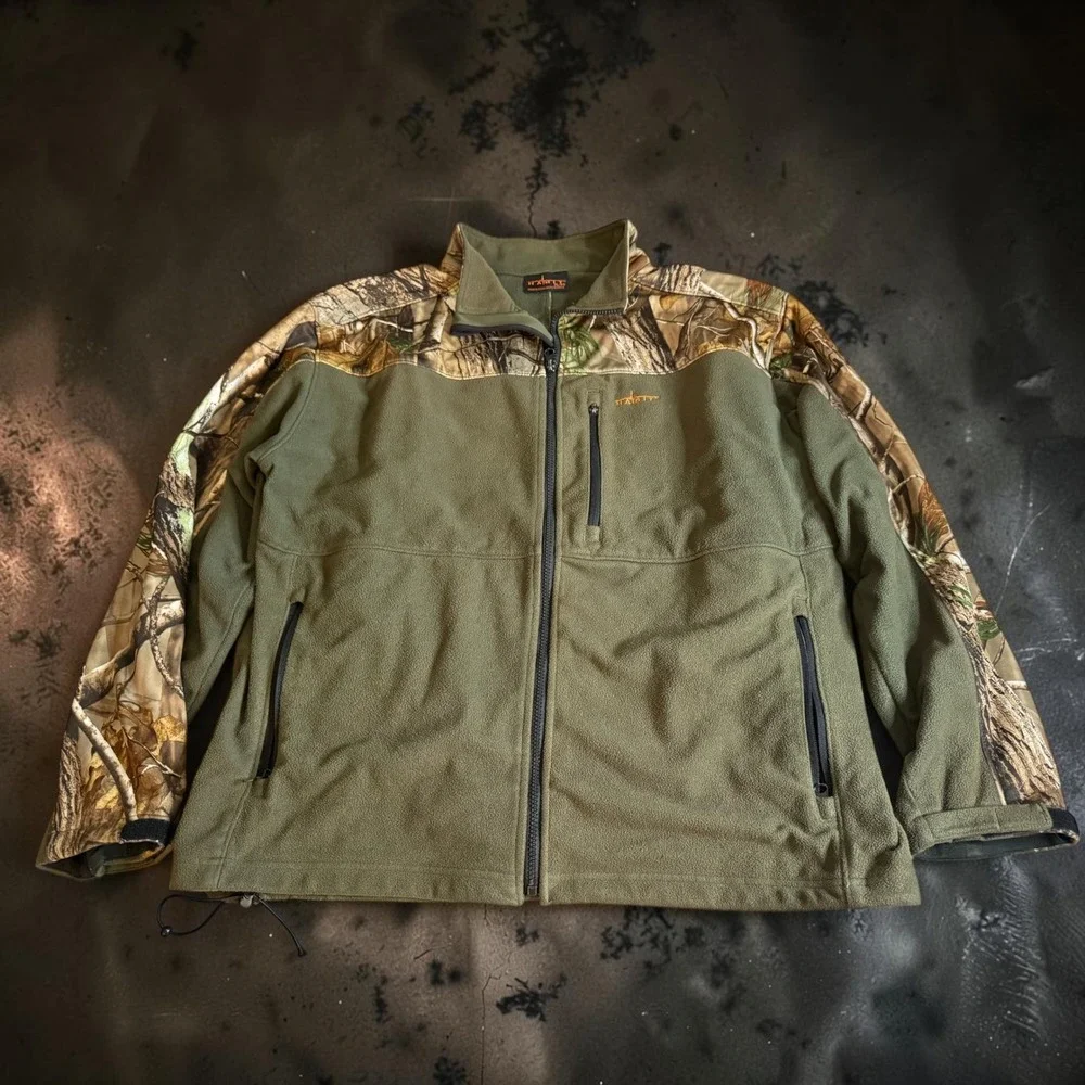 Habit Outdoors Mens XL Fleece Hunting Jacket Olive Green Camo Full Zip HSS-1575